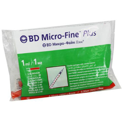 Світлина Шприц ін’єкційний інсуліновий стерильний BD Micro-Fine Plus (БД Мікро-Файн Плюс ) 1 мл Інсулін U-40 (Ю-40) + голка 0.30 мм х 8 мм 10 штук